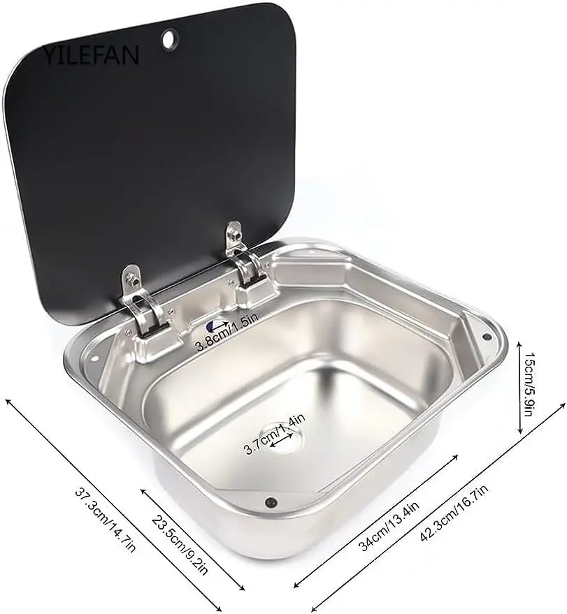 Stainless Steel Kitchen Sink with Folding Lid, Single Bowl, Sink for RV Caravan Camper Boating Bar,Drop-in