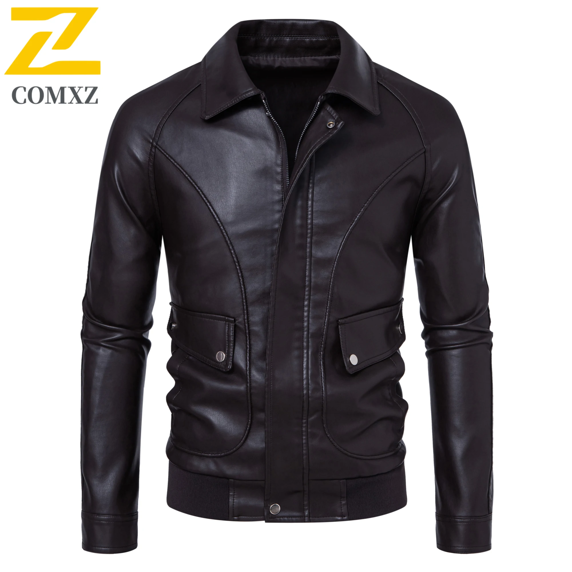 Street Retro Motorcycle Jacket Men's Urban Trendy Solid Color Windproof PU Leather Coat Autumn 2025 New Slim Faux Leather Jacket