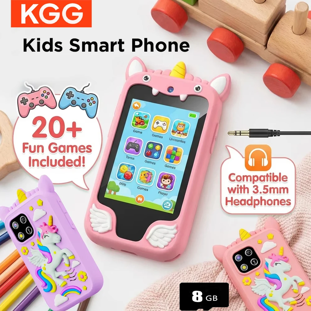 

Smartphone Camera Kids Photos 2.8 Inch Touch Toy Smartphone Dual Camera 8GB Card Educational Games Audiobook Birthday for Kids