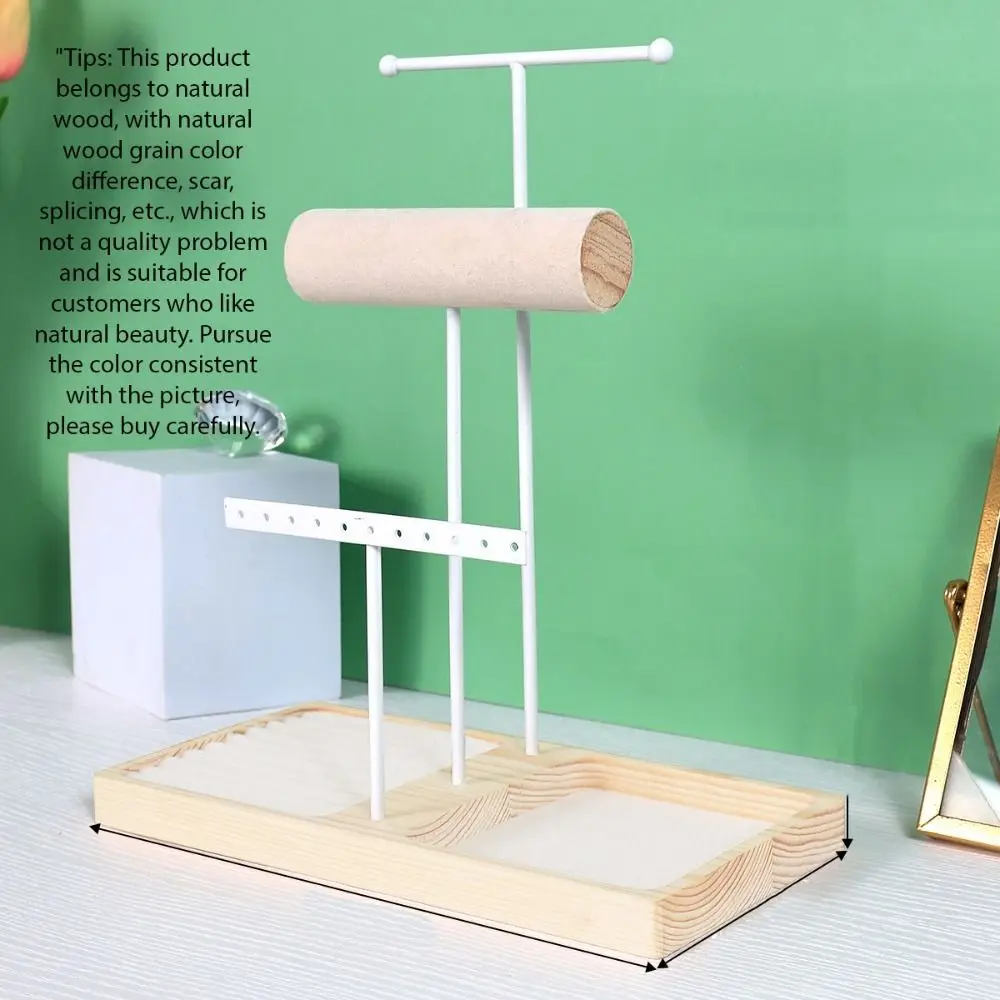 

Simple Wood Necklace Holder Organizer Sectioned Design Space Saving Jewelry Rack Stand T-shape Earrings Bracelets