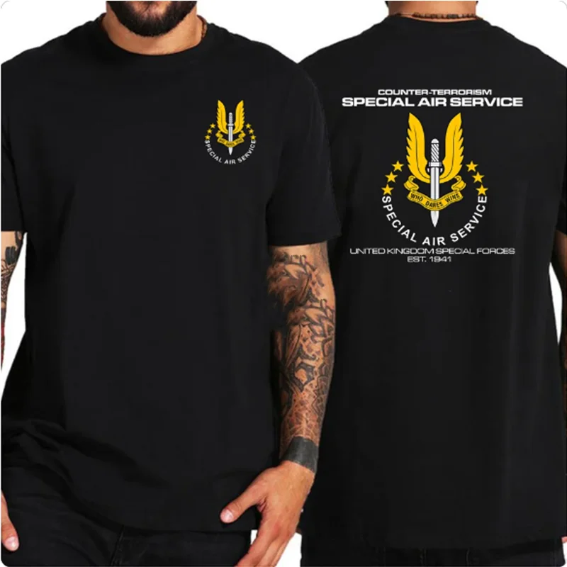 Sas Special Air Service British Army United Kingdom Special Force Sniper Men's T Shirt Double Sides Printed Cotton Basic Top Tee