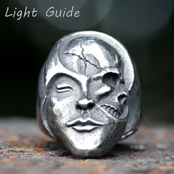 2023 new Unique Design Human Duality Hide Yin and Yang Skull Rings Men's Punk Goth Stainless Steel Biker Ring Women Jewelry
