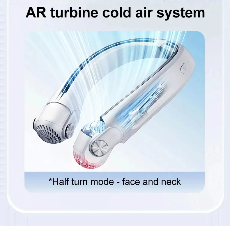 Tragbarer, am Hals montierter Ventilator, USB-Aufladung, verstellbarer, flügelloser Turbinen-Nackenbügelventilator ohne Flügel, geeignet für den Außenbereich – Detail 5