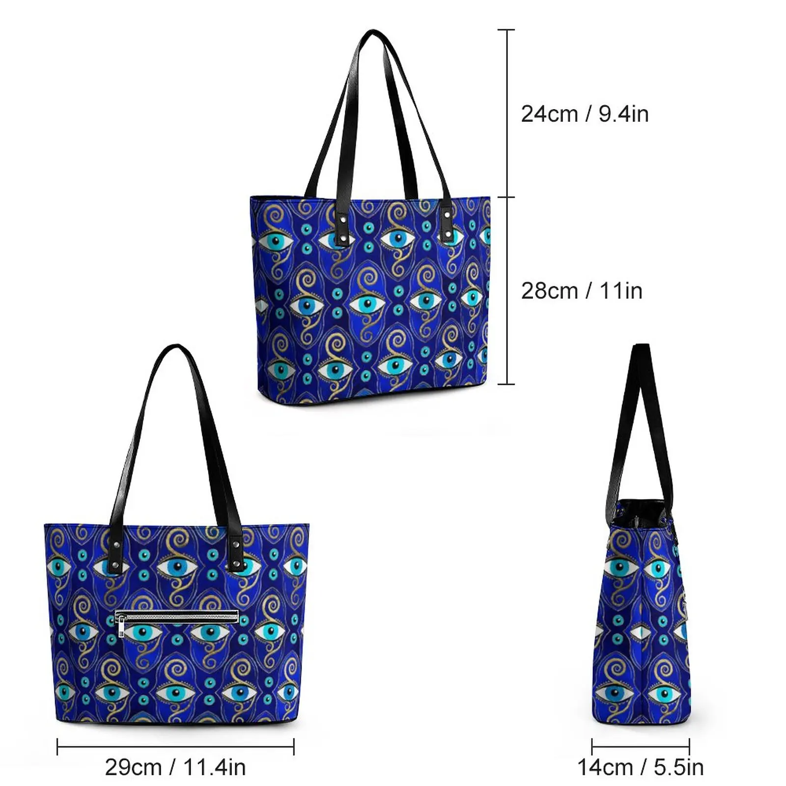 Blue Evil Eye Charm Handbags amuleto greco borsa a tracolla in pelle PU Lady Office Print Tote Bag Belt Cool Beach Bags