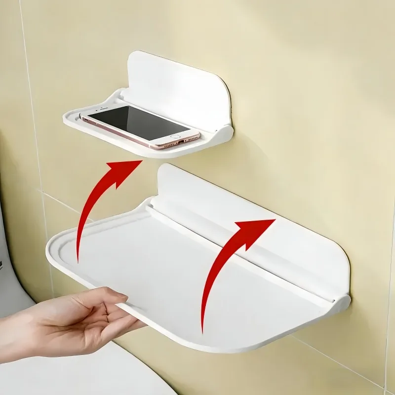 Estante Plegable de Pared, Sin Perforaciones, Organizador para Router WiFi, Soporte para Teléfono, para Baño o Dormitorio