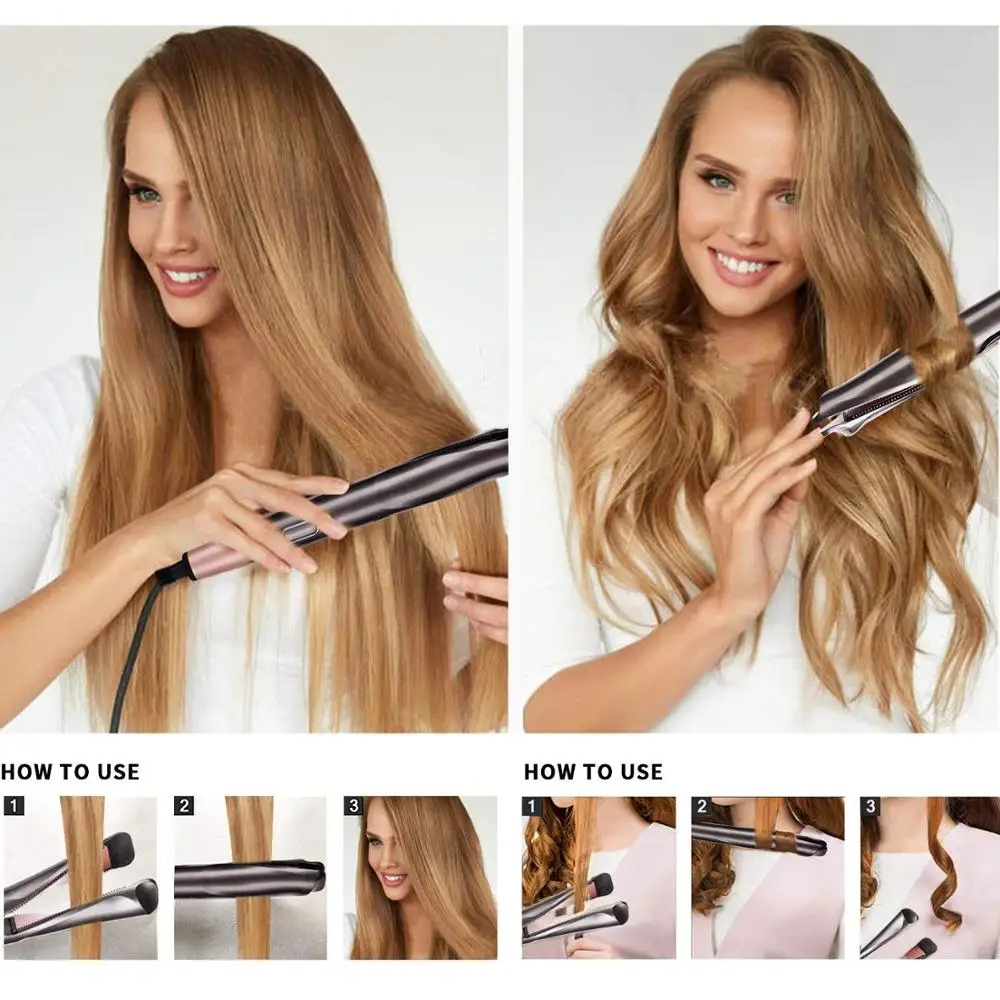 Profissional alisador de cabelo e encrespador, 2 em 1, Twist Straightening, Curling Iron, íon negativo, aquecimento rápido, Flat Styling