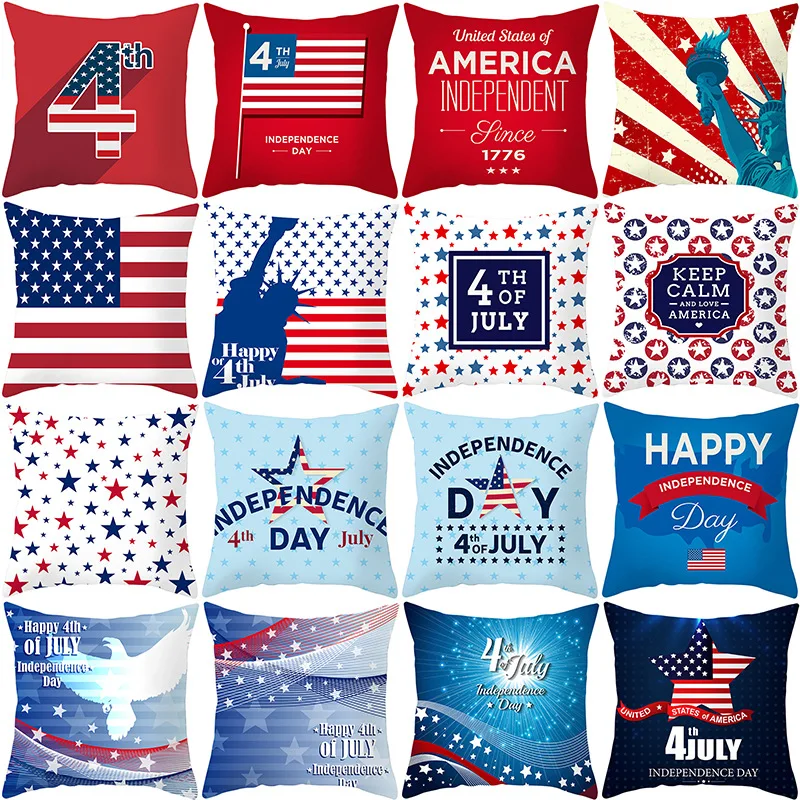 

4th of July Pillow Covers Independence Day Decor Pillowcase 18x18 Inch Cushion Cover for Home Car Decorative Peach Skin Material