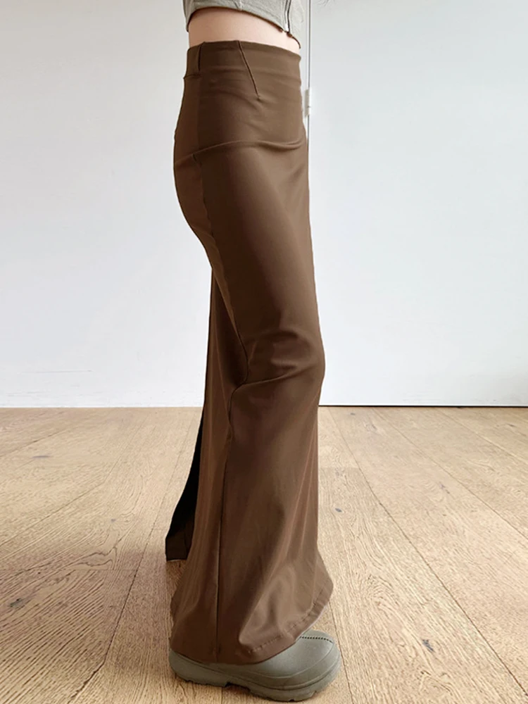Vintage Brown Skirts Women Korean Fashion High Waist Straight Split Office Long Skirt 2023 Autumn Elegant Ladies Club Maxi Skirt