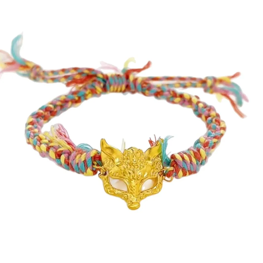 999 Gold 5G Craft Hollow Design Golden Fox Mask Bracelet Hand Wrist Accessory Hand-Woven Jewelry Valentine's Day gift For Women