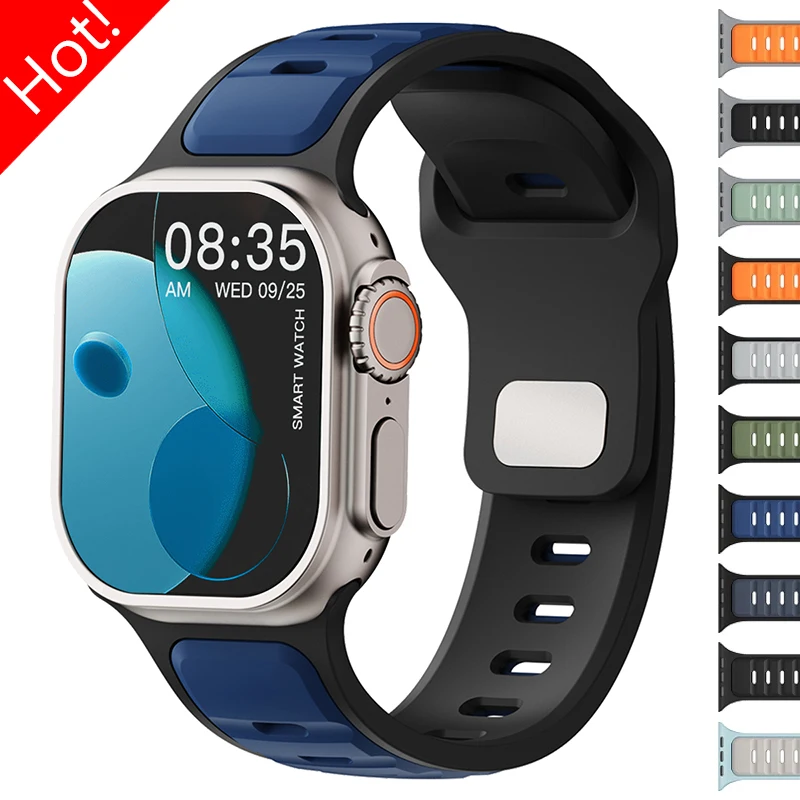 Bracelet en silicone pour Apple Watch Ultra 3 2 49mm 46mm 45mm 44mm 41 42mm, bracelet sport pour iWatch Series 11 10 9 8 7 6 SE 5 4
