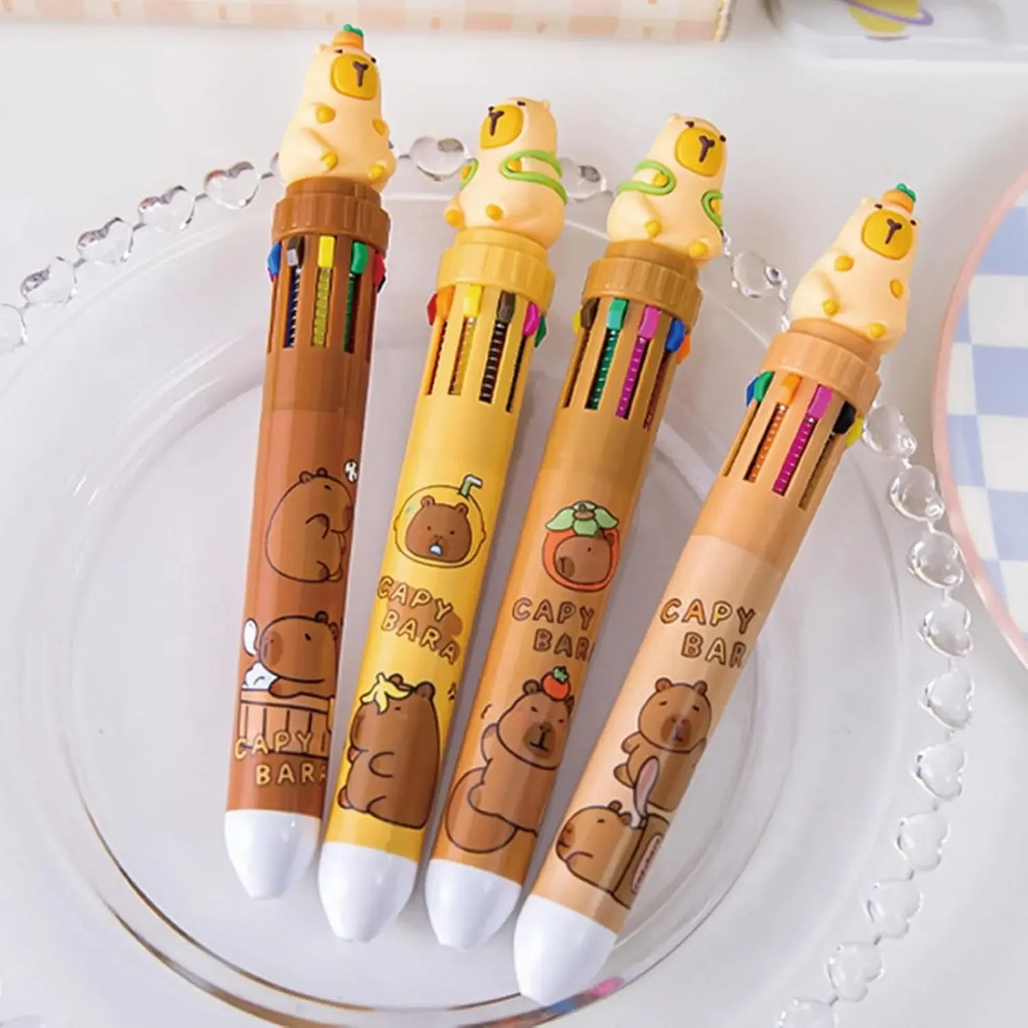 12 Pcs Wholesale 10 Colors Ballpoint Pens with Capybara Cartoon Animal for Office School Supplies