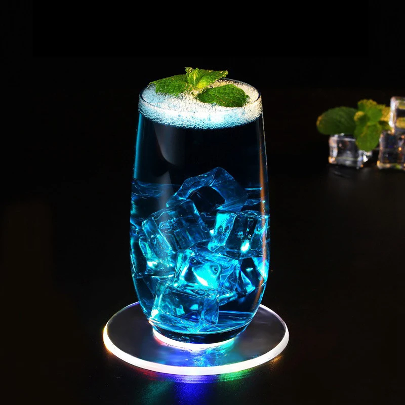 For Bar Table Decoration Accessories LED Coaster Acrylic Bar Cocktail Flash Base Mats Crystal Ultra-Thin LED Light Coaster