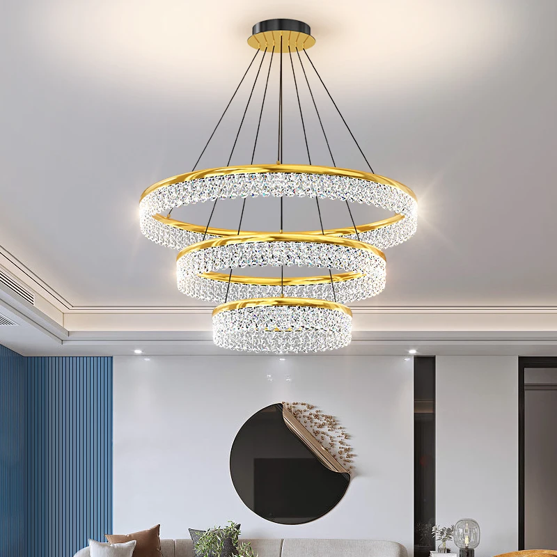 

Modern Simple Living Room Led Chandelier Nordic Light Luxury Bedroom Ring Crystal Light Chandelier Indoor Decor Lighting Fixture