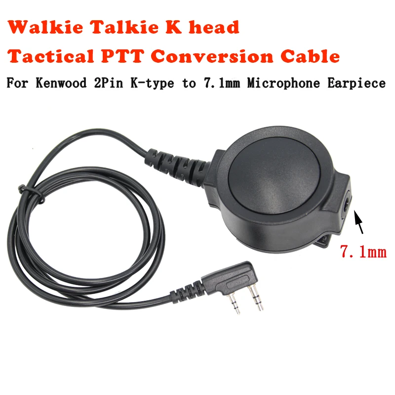 Tactical K type 2Pin PTT Button Adapter To 7.1mm U174 Plug Tactical Headset For KENWOOD BAOFENG UV5R UVK5 UVK6 Two Way Radio