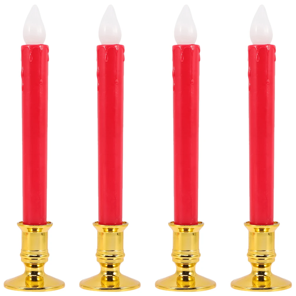 

4 Pcs Simulated C les LED Flameless Taper C les Operated Warm Light Home Decor Red Golden Base Wax Look Long Lasting