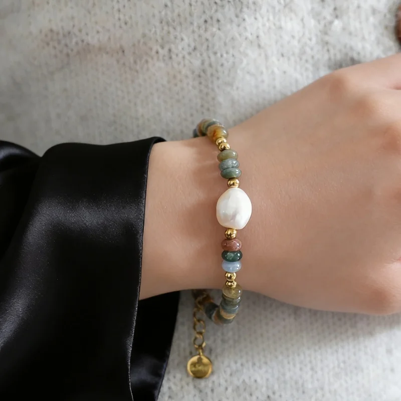 Geniune Natural Stone Bead Bracelet Homme Freshwater Pearl Charm Bracelet Stainless Steel Chaim Jewelry for Women Men