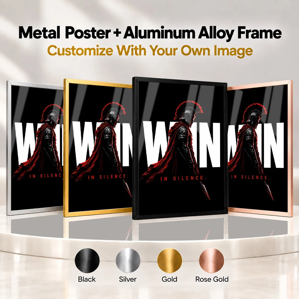 Spartan Warrior Win In Silence Metal Poster With Aluminum Alloy Frame Personalized Statement Typography Wall Art For Bedroom