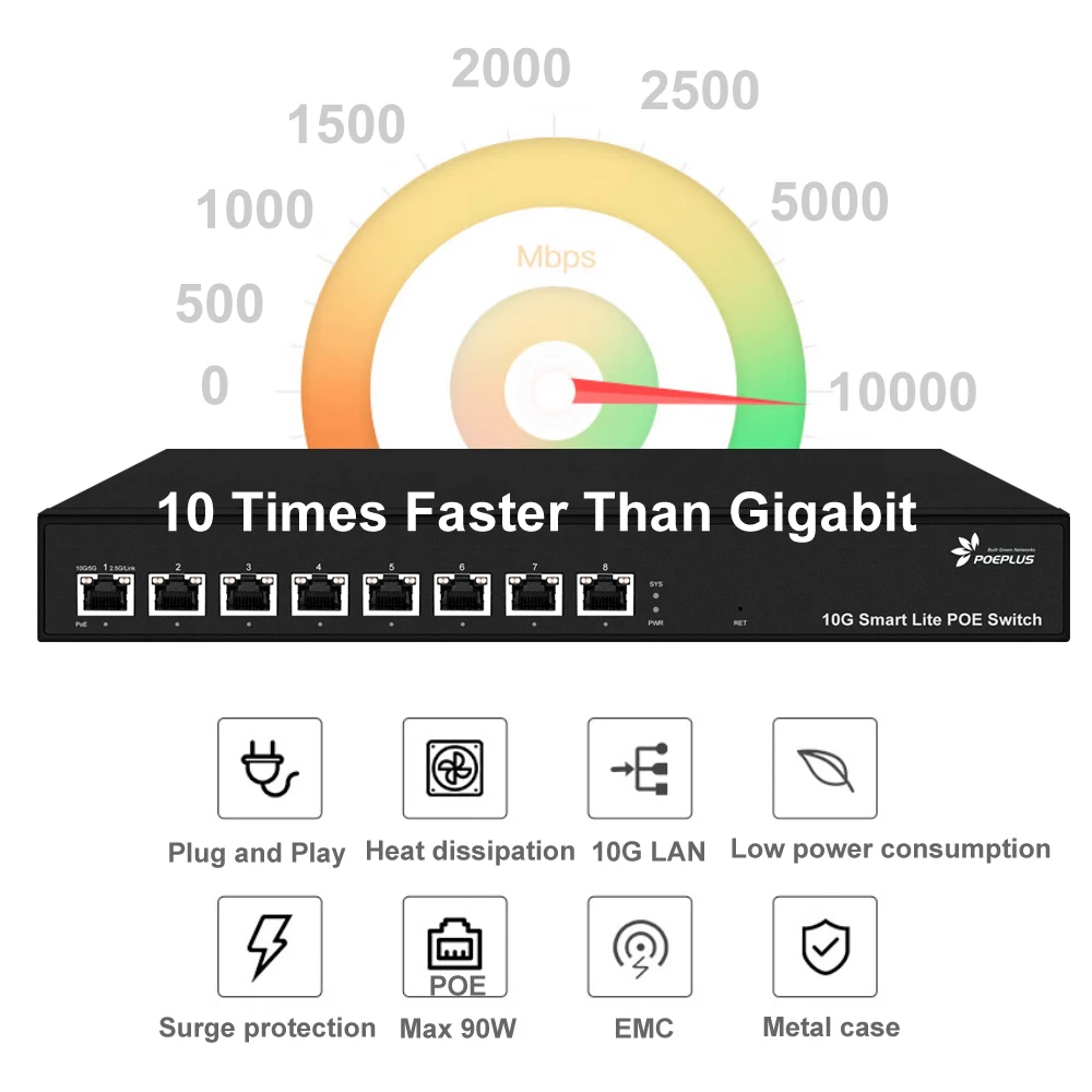 8-Port-Web-Managed-Switch |   Vollständiger 10Gbe POE-Switch | 100/1000/10000M adaptiv