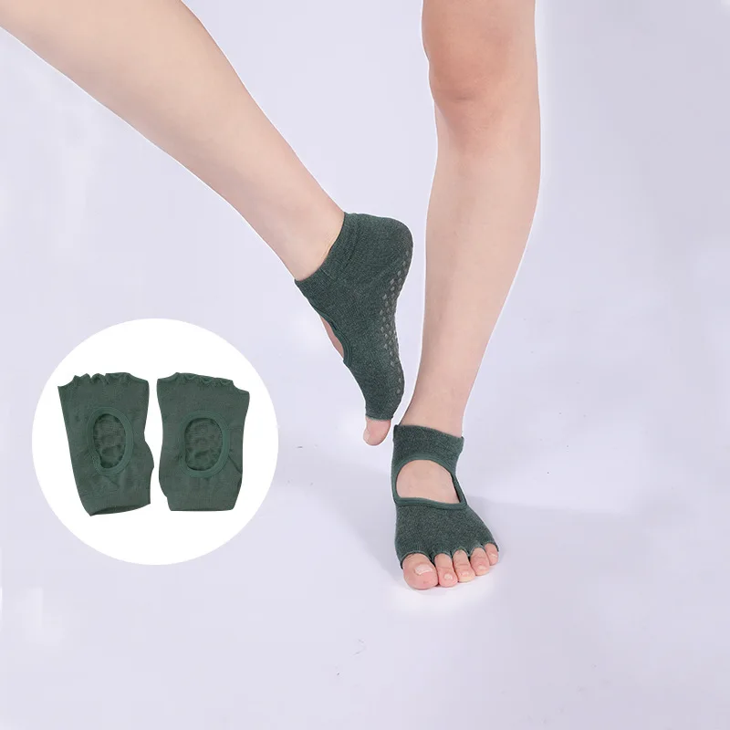 Professional Yoga Socks Silicone Non-Slip Breathable Cotton Backless Women Trampoline Ballet Floor Five Finger Toes Socks