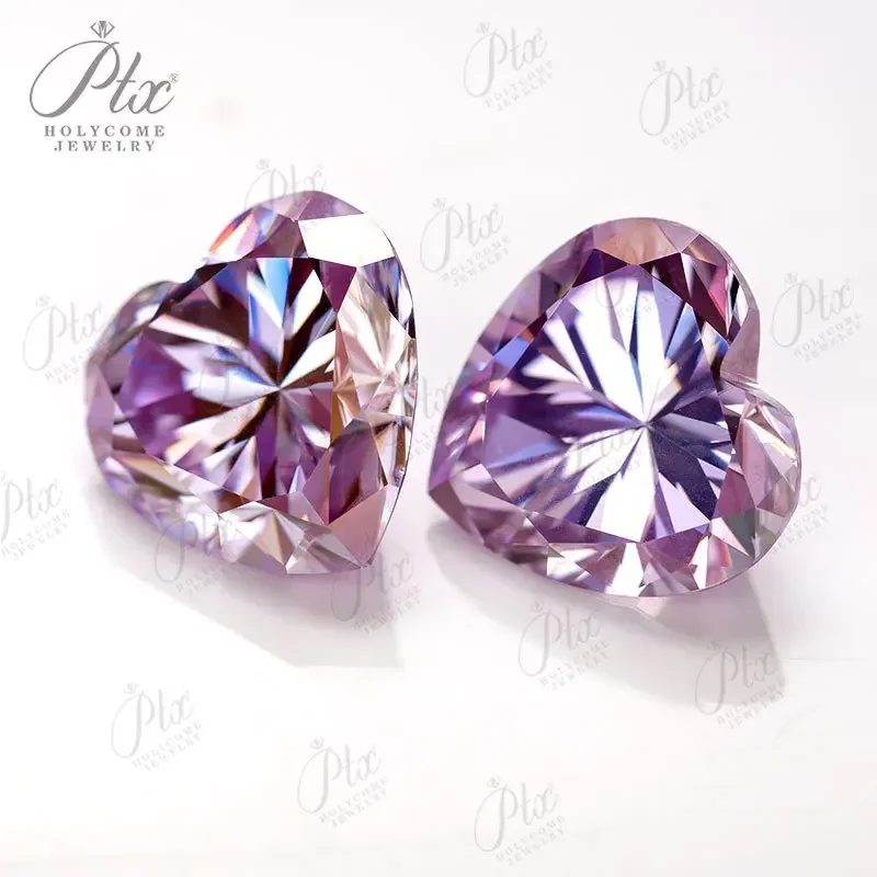 

Moissanite Stone Brilliant Heart Cut Light Purple VVS1 Lab Created Diamond GRA Certificate Charms Jewelry Rings Earrings Making