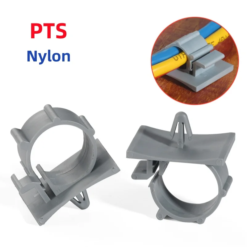 PTS Grey Nylon Plug-In Cable Organizer Clips Adjustable Ties Mounts Holder Cord Management For Car PC TV Charging Winder