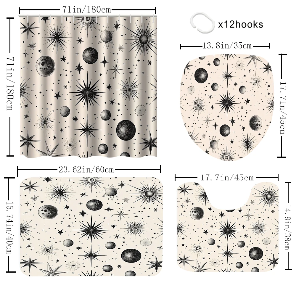 ستائر دش 1/4 ستار بلانيت، ديكور مقعد المرحاض، ستارة دش مع سجادة وغطاء للمرحاض، 70.8 × 70.8 بوصة