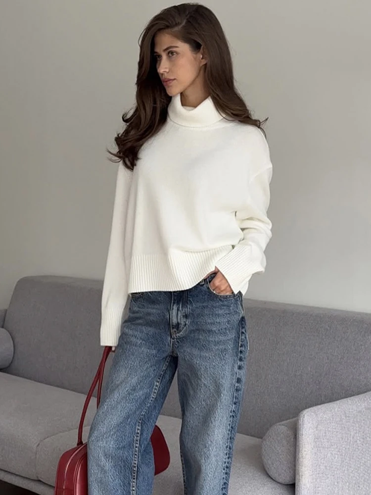 

Tuularose White High-Neck Sweaters Women's Fashion Oversized Casual Thick Solid Pullovers New Commuter Streetwear Female Jumpers