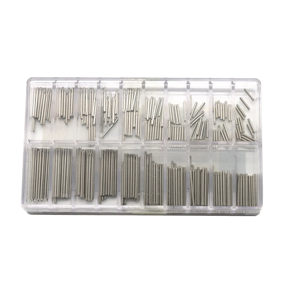 Piezas de reloj Correa de acero inoxidable 304 y eje de conexión de corona Crudo 1,2 mm Varios tamaños que rangan de 8-27 mm de longitud