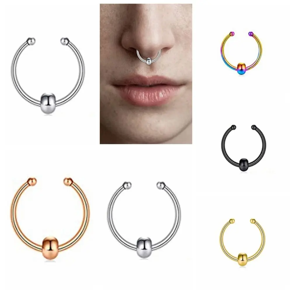 Trendy Metal Fake Nose Septum Rings Bead Non Piercing Body Non Piercing Jewelry Multicolour Daily