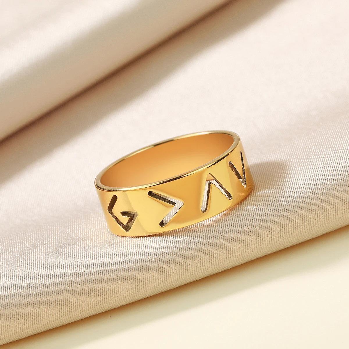 CHENGXUN God Is Greater Than The Highs and Lows Dainty Stainless Steel Stacking Band Ring Specific Symbols Ring for Men Women