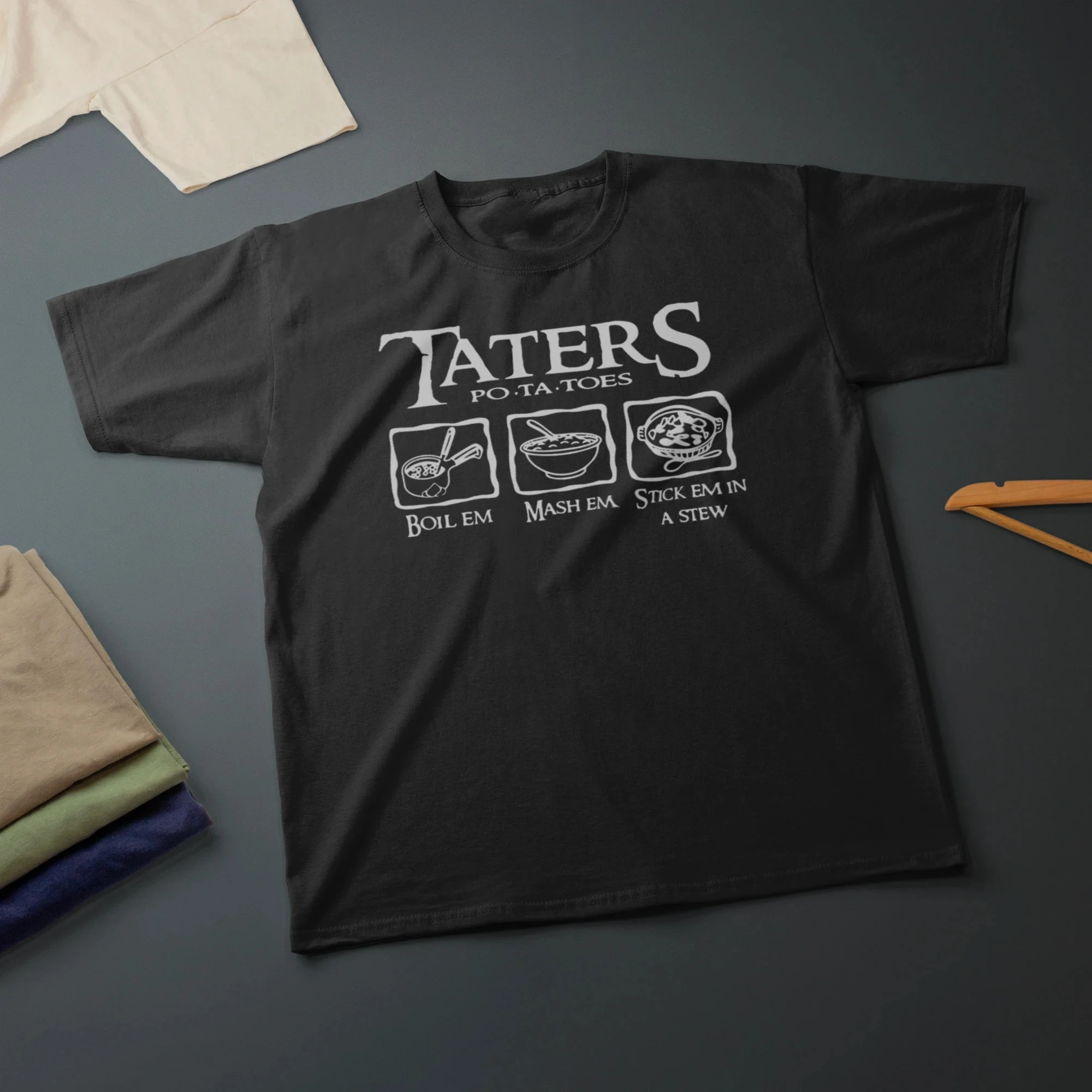 Taters Boil Em Mash Em Stew Em Printed T-Shirt Men's Tracksuit Cotton Casual Sportswear Crew Neck Pullover Short Sleeve Tops