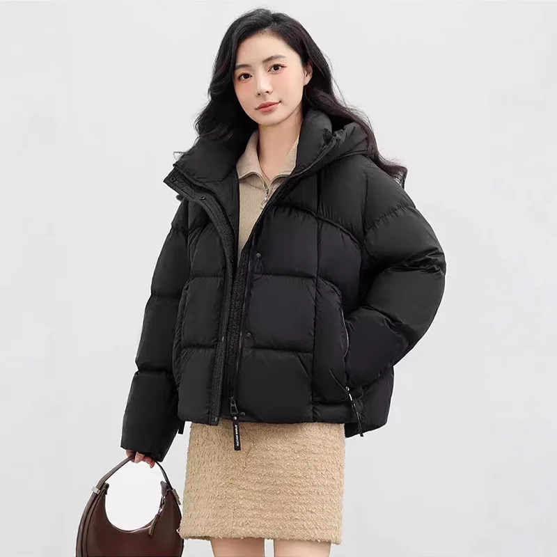 Trendy Winter Warmth Puffer Jacket Women's White Duck Down Hooded Versatile Down Jacket for Cold Weather Thick Jackets for Women