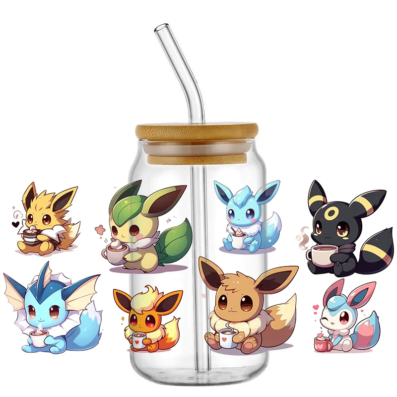 Funko Bestseller Niedliche Pokemon Beliebte 16oz UV DTF 3D Transfer Cartoon Aufkleber Folienaufkleber für Glas Dosen Becher Basteln DIY Kreativ