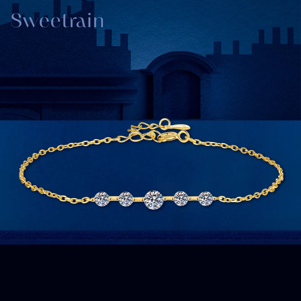 

Sweetrain 4 мм 3 мм браслеты с муассанитом для женщин, стерлинговое серебро 925 пробы, браслет из золота 18 карат, регулируемая цепочка, ювелирное изделие, подарок