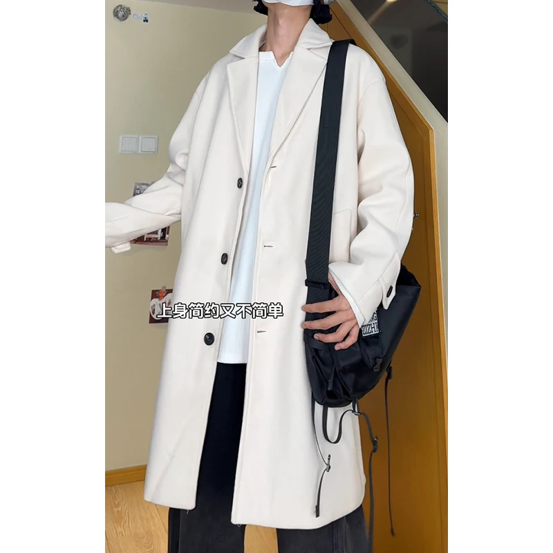 M-5XL High-quality Men's Solid Color Medium-length Windbreaker, Young Men's Warm Woolen Coat, Daily Commute Outerwear.