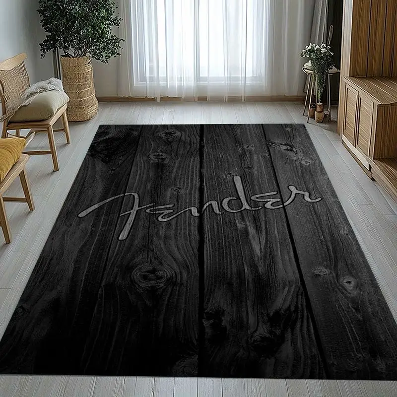 Vintage Fender Guitar Rock Music Area Rug,Soft Non-Slip Carpet Mat for Living Room Bedroom Playroom,Sofa Floor Rug,Home Decor