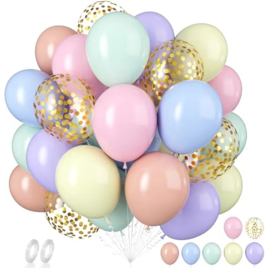 

Balloons, 60 PCS Easter Balloons, 12 Inch Macaron Pink Purple Green Color Balloon Confetti for Birthday Baby Shower Wedding Eas