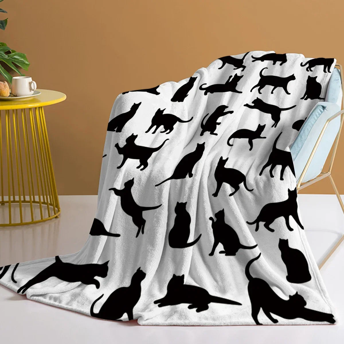 Cute Cat Fleece Throw Blanket Black Cat in Different Forms Blanket Cozy Blanket for Couch Sofa Bed Living Room