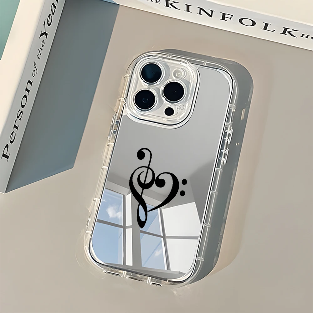

Music Symbol Heart Pattern Back Mirror Phone Case For iPhone 17 16 Pro 15 14 13 12 11 Pro Max Air X XR XS Plus Shockproof Cover