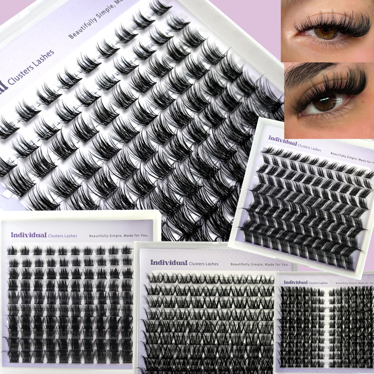HBZGTLAD 10 Reihen 8–16 mm 110 Fächer Diy Cluster Wimpern Katzenaugenwimpern Unsichtbares Band Premium Nerz Manga Wimperncluster Stachelige Wimpern