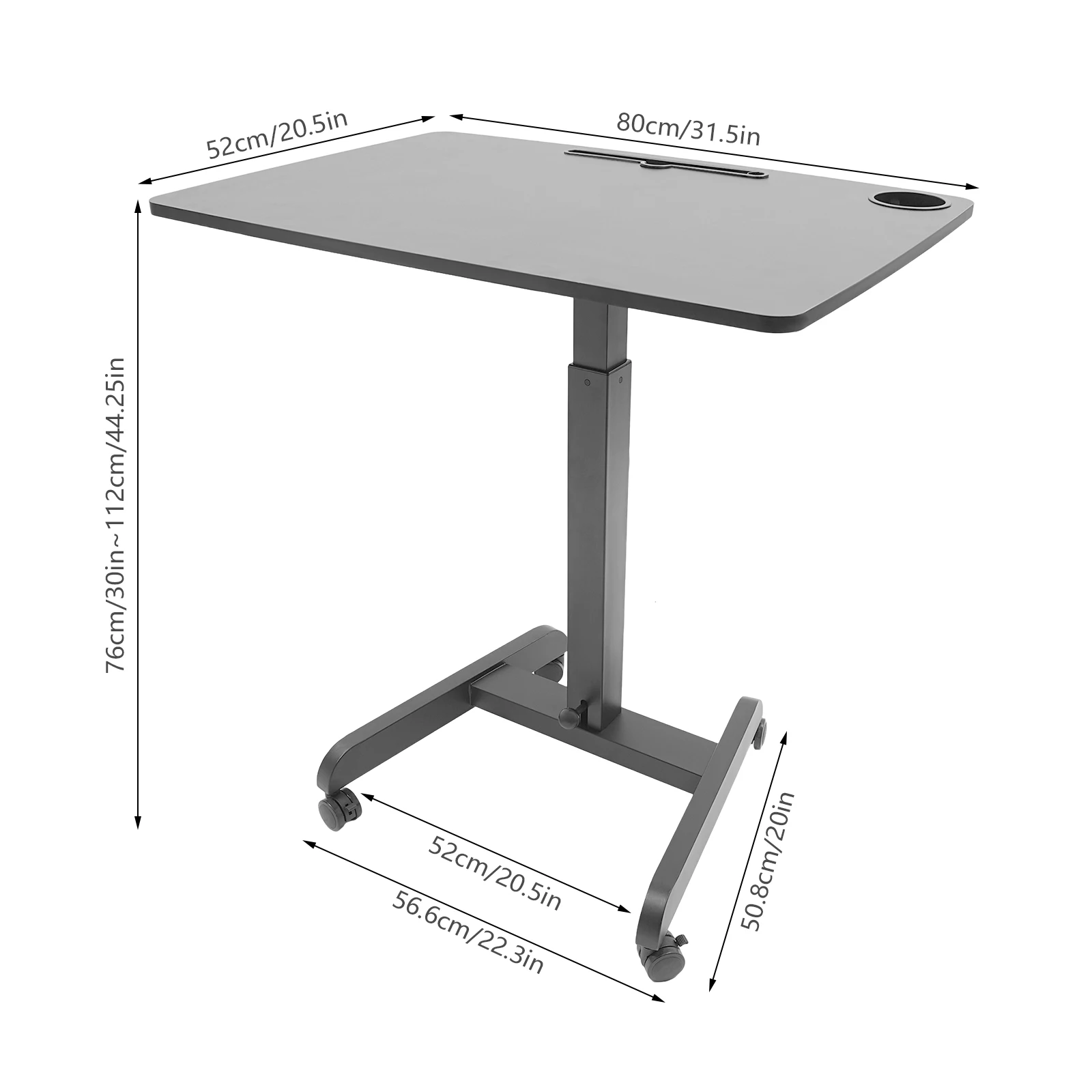 22*31.5*44.25 Inch Multi-functional Mobile Standing Desk With Universal Wheels with Brakes Adjustable Height Laptop Desk