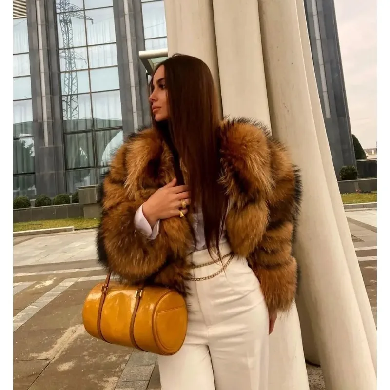 Płaszcz damski z imitacji futra szopa pracza, płaszcz z futra lisa, dostępny od ręki, transgraniczny handel w Europie i Stanach Zjednoczonych.