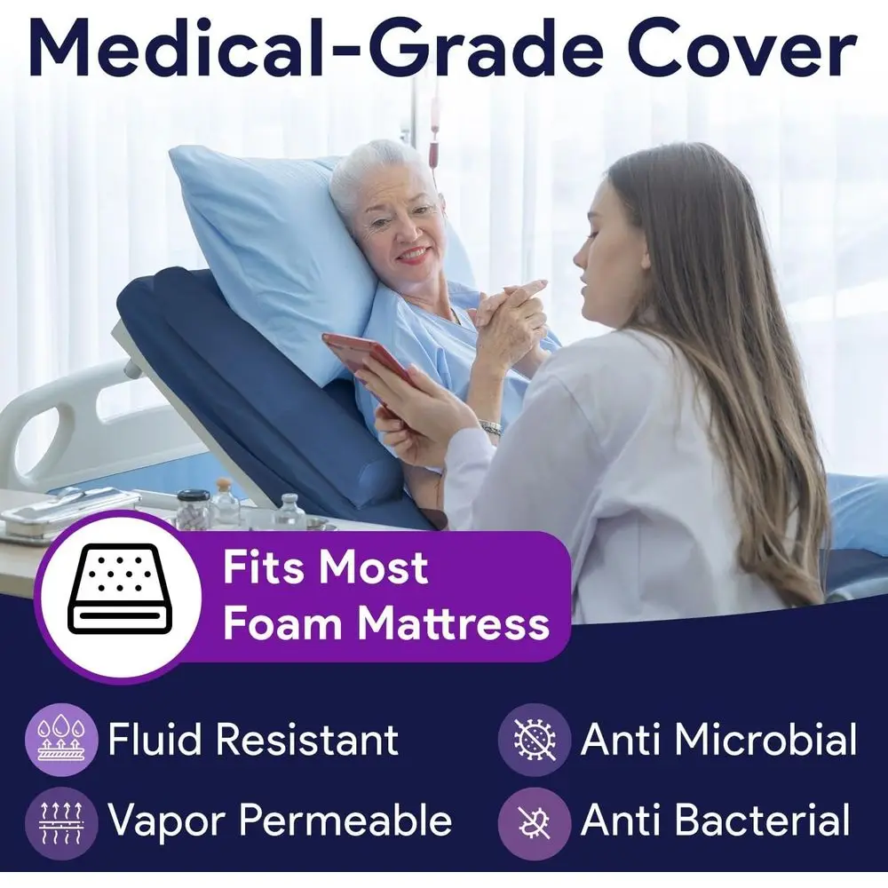 Hospital Bed Foam Mattress Cover With Defined Bed Rails - 48" x 80" x 6" x 3" Rails - Fall Prevention Bed Rails Cover - Patient