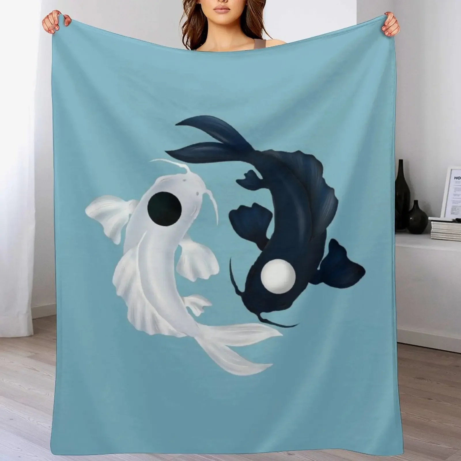 Nuevo Tui y La Yin Yang Koi en azul manta suelta peluda Vintage suave mantas grandes