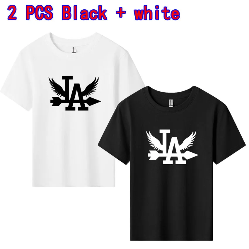

Children's T-Shirt Kids Clothes Boys Girls Summer Tops IA Letter Wing Print Tshirt Short Sleeve Clothes 100% Cotton Tee 2 PCS