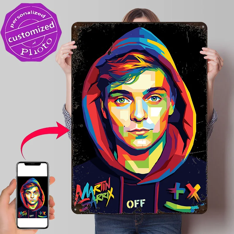 Pôster Retrô de Retrato Pop Art de Martin Garrix, Placas de Metal Impressas em 3D, Presente Personalizado para Decoração de Parede, Artigo para Decoração de Ambientes e Casa