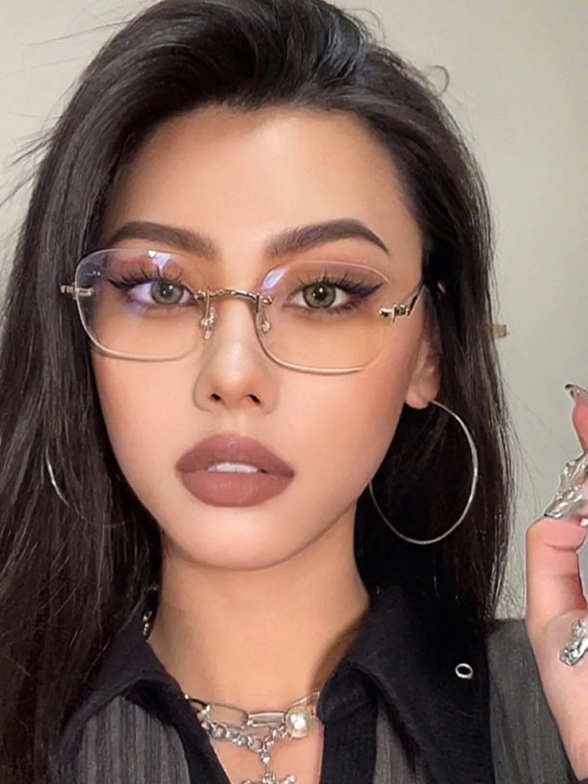 Rimless Myopia Glasses Frame For Women Trendy Brand Designer Anti-Blue Light Blocking Glasses Ultra Light Flat Light Glasses