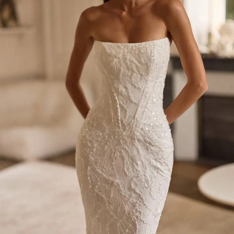 

Блестящие белые аппликации Свадебные платья с блестками наклейка длинный хвост юбка русалки хвост с открытыми плечами Свадебное платье на заказ