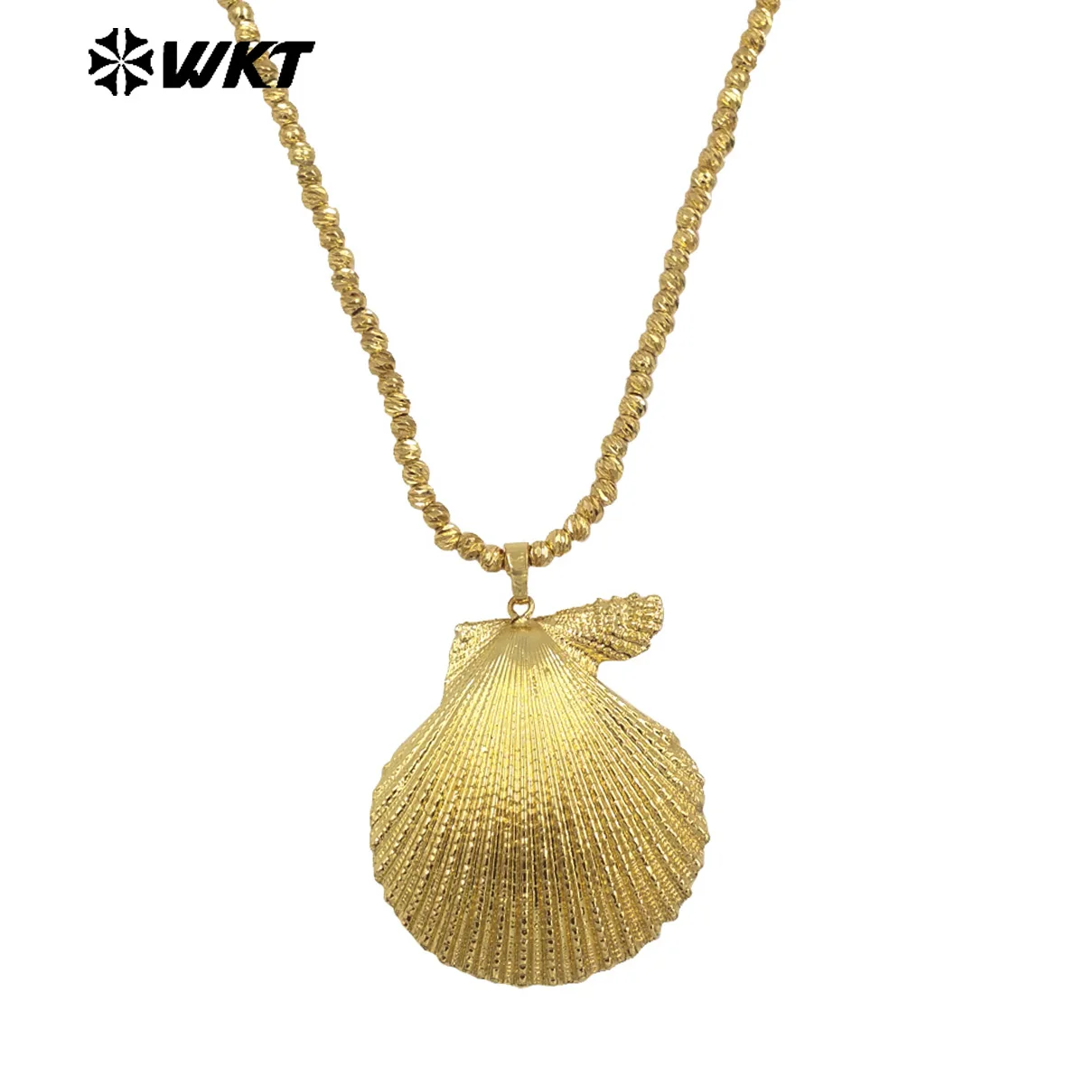 

WT-JN343 Classic Design Beads Chain With Full Gold Plated Natural Scallop Shell Pendants Women Necklace For Beach Vacation Match