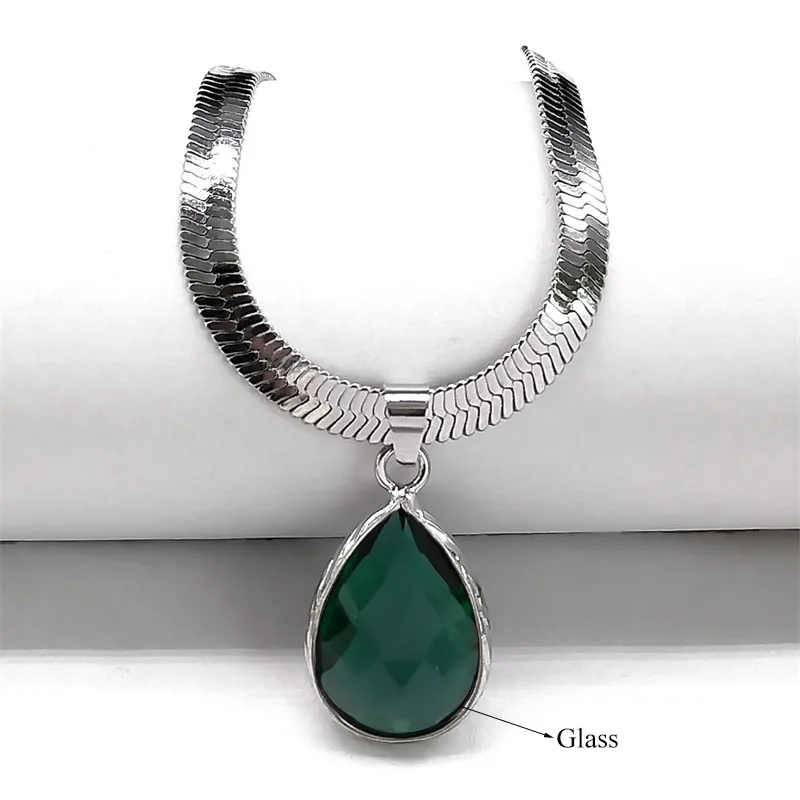 Gothic Wasser Tropfen Schwarz Obsidian Halskette Frauen Edelstahl Schlüsselbein Schlange Kette Choker Naturstein Halsketten Kpop Schmuck – Detail 9